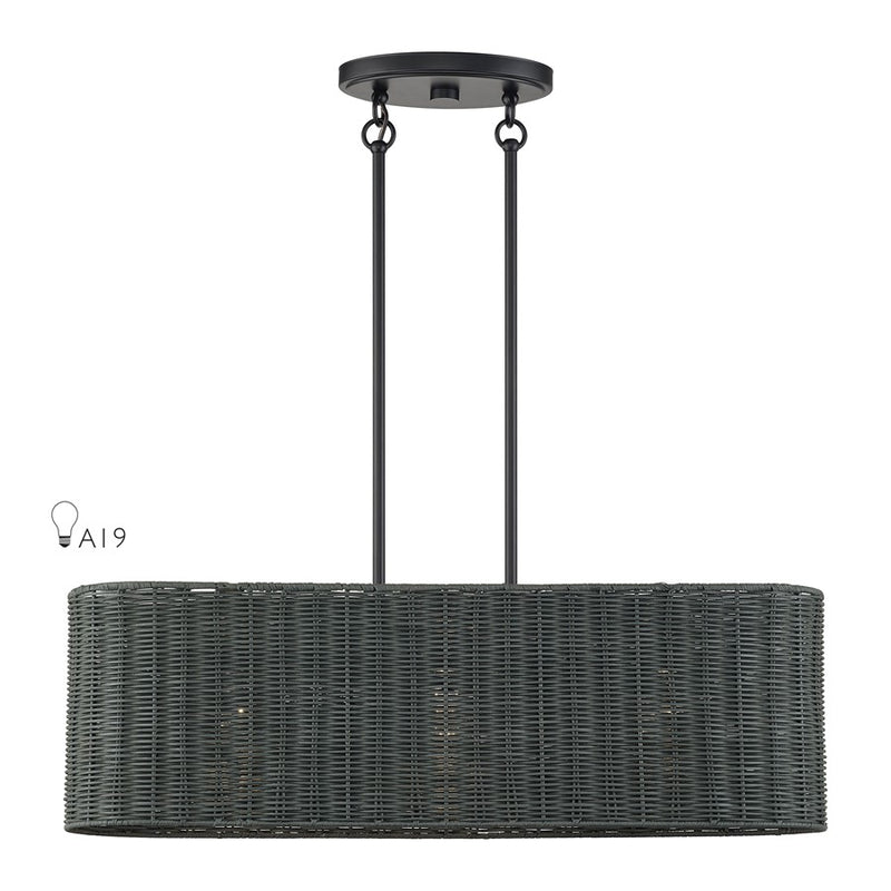 Livex Weavington 3Lt 30"L Linear Chandelier/RD, Black/Charred Gray - 60555-04