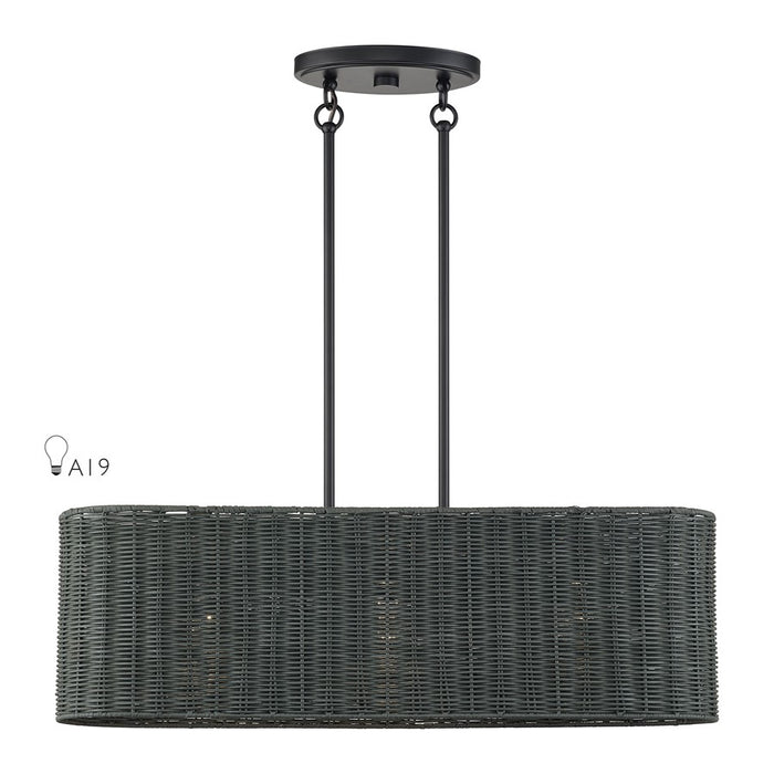 Livex Weavington 3Lt 30"L Linear Chandelier/RD, Black/Charred Gray - 60555-04