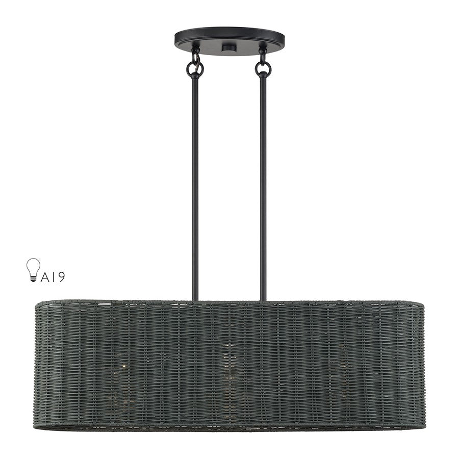 Livex Weavington 3Lt 30"L Linear Chandelier/RD, Black/Charred Gray - 60555-04