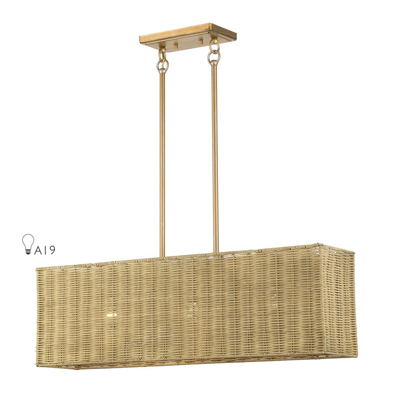 Livex Weavington 3Lt 30"L Linear Chandelier, Gold/Rustic Walnut - 60582-48