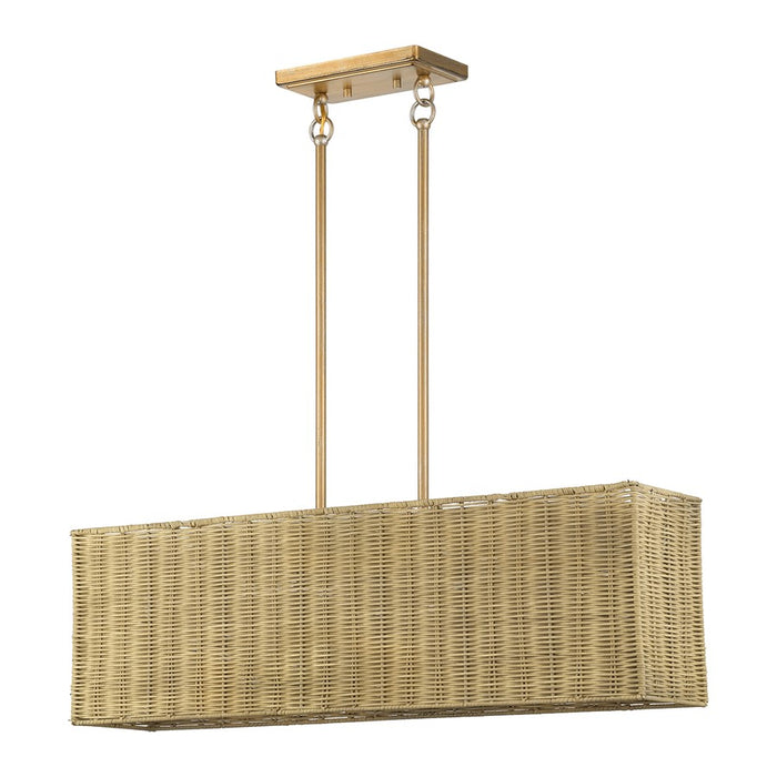 Livex Weavington 3Lt 30"L Linear Chandelier, Gold/Rustic Walnut