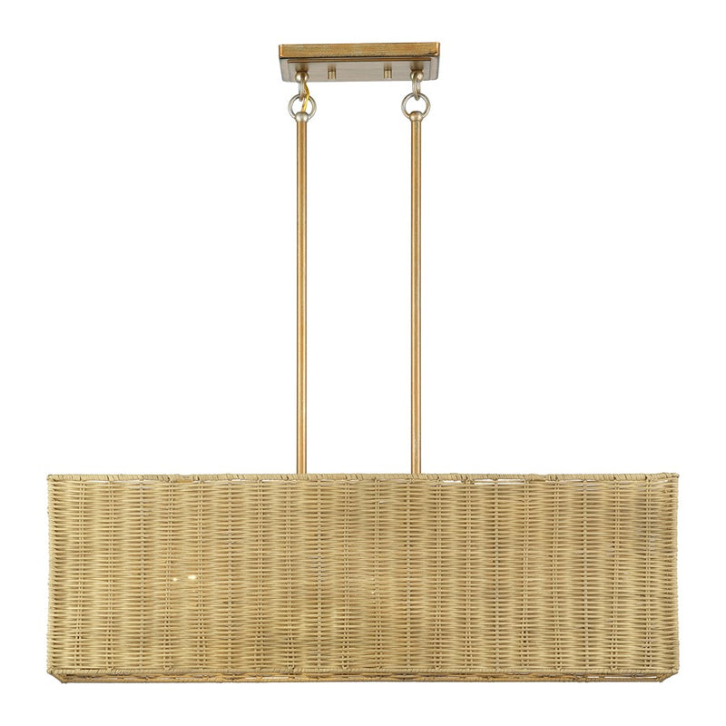 Livex Weavington 3Lt 30"L Linear Chandelier, Gold/Rustic Walnut