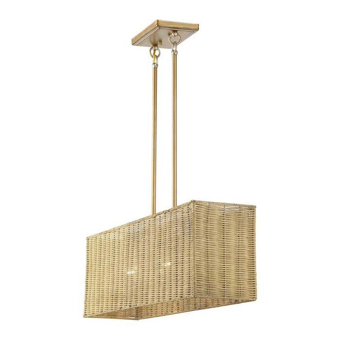 Livex Weavington 3Lt 30"L Linear Chandelier, Gold/Rustic Walnut