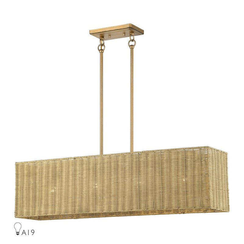 Livex Weavington 4Lt 36"L Linear Chandelier, Gold/Rustic Walnut - 60583-48