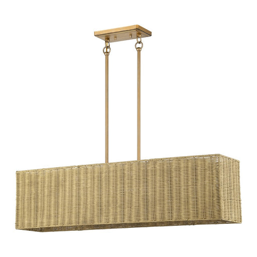 Livex Weavington 4Lt 36"L Linear Chandelier, Gold/Rustic Walnut