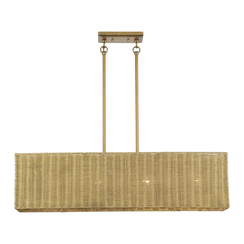 Livex Weavington 4Lt 36"L Linear Chandelier, Gold/Rustic Walnut