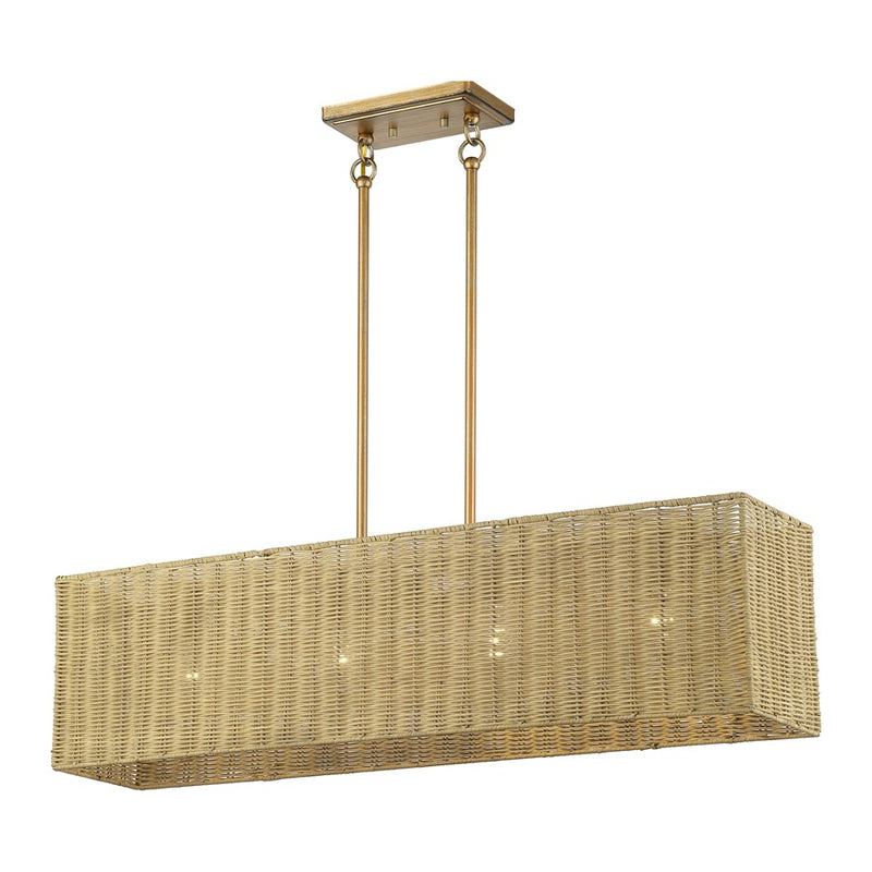 Livex Weavington 4Lt 36"L Linear Chandelier, Gold/Rustic Walnut
