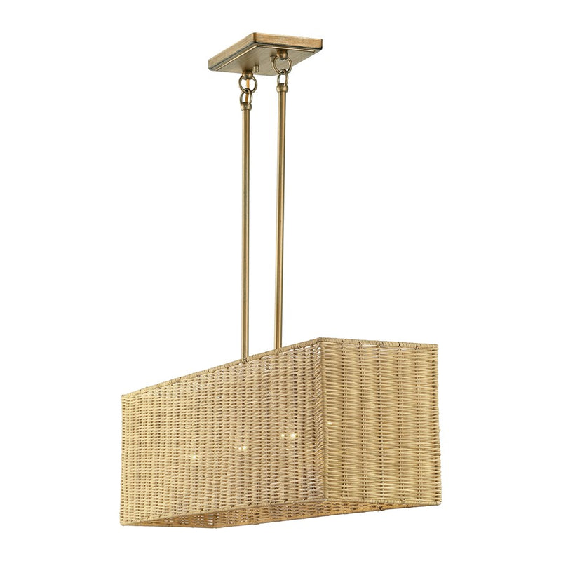 Livex Weavington 4Lt 36"L Linear Chandelier, Gold/Rustic Walnut