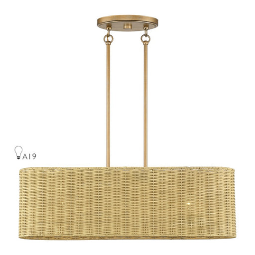 Livex Weavington 3Lt Medium Linear Chandelier, Gold/Rustic Walnut - 60586-48