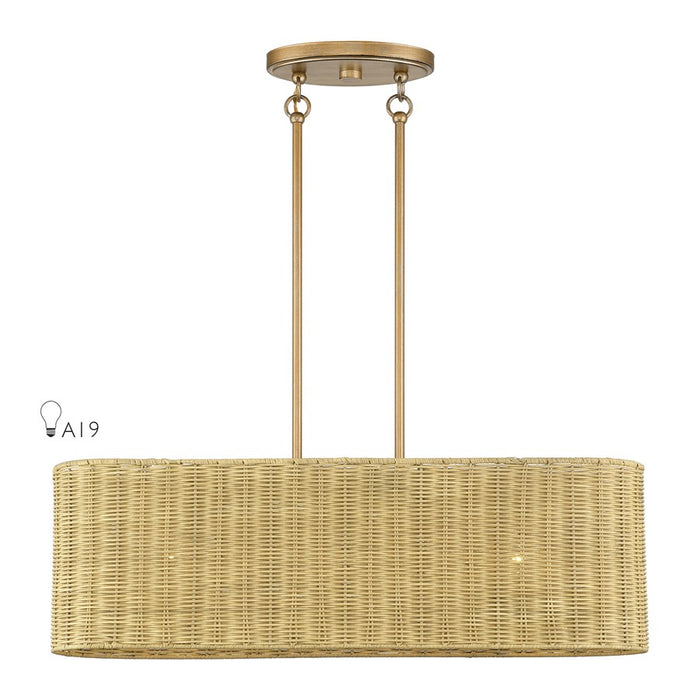 Livex Weavington 3Lt Medium Linear Chandelier, Gold/Rustic Walnut - 60586-48