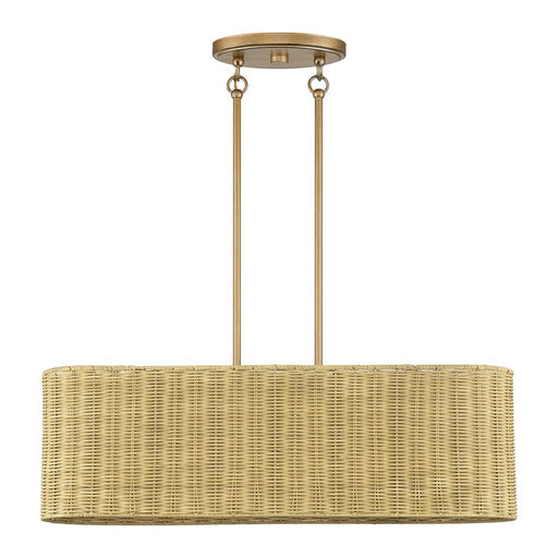 Livex Weavington 3Lt Medium Linear Chandelier, Gold/Rustic Walnut