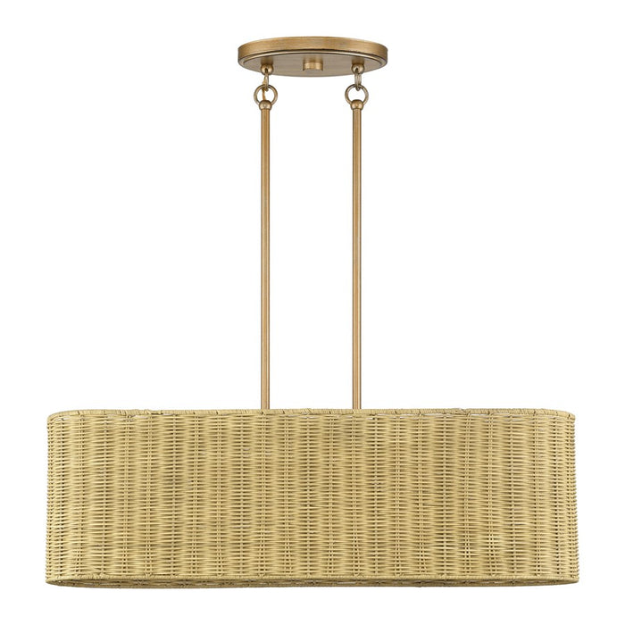 Livex Weavington 3Lt Medium Linear Chandelier, Gold/Rustic Walnut