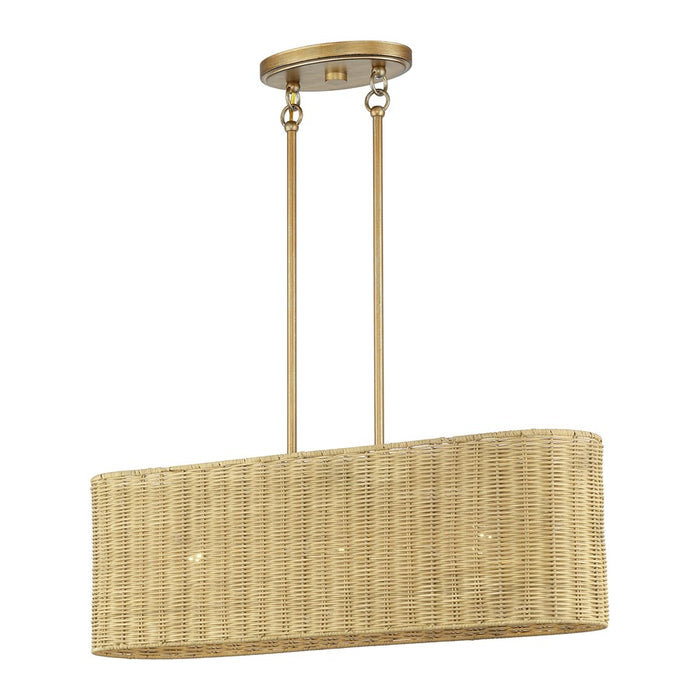 Livex Weavington 3Lt Medium Linear Chandelier, Gold/Rustic Walnut