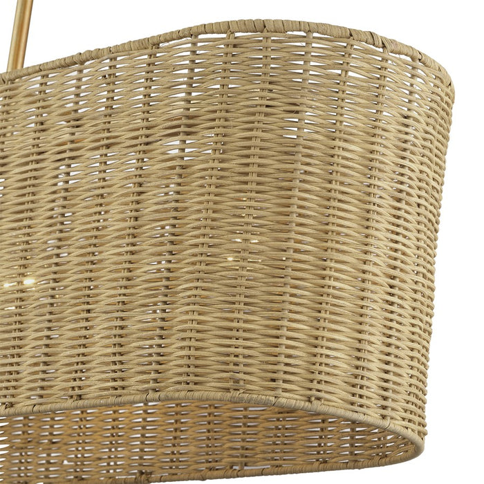 Livex Weavington 3Lt Medium Linear Chandelier, Gold/Rustic Walnut