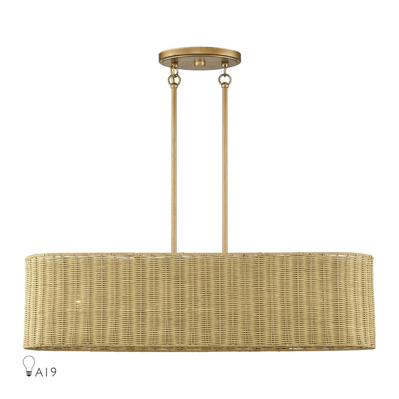 Livex Weavington 4Lt Large Linear Chandelier, Gold/Rustic Walnut - 60587-48