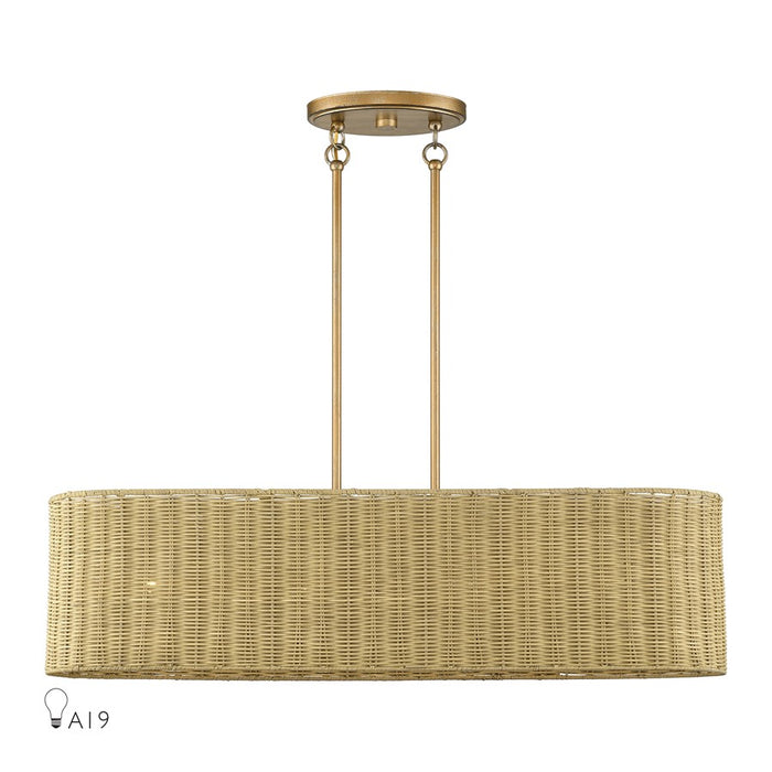 Livex Weavington 4Lt Large Linear Chandelier, Gold/Rustic Walnut - 60587-48