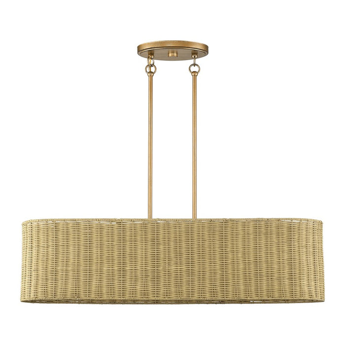 Livex Weavington 4Lt Large Linear Chandelier, Gold/Rustic Walnut