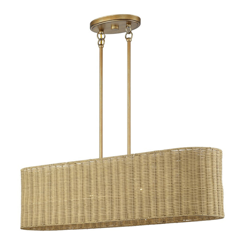 Livex Weavington 4Lt Large Linear Chandelier, Gold/Rustic Walnut