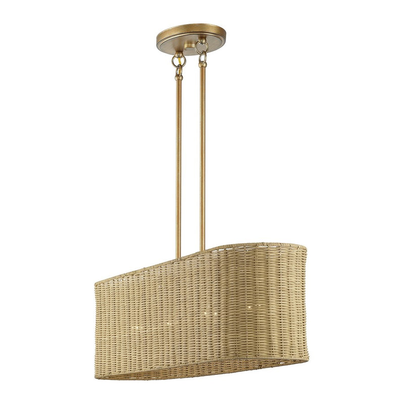 Livex Weavington 4Lt Large Linear Chandelier, Gold/Rustic Walnut