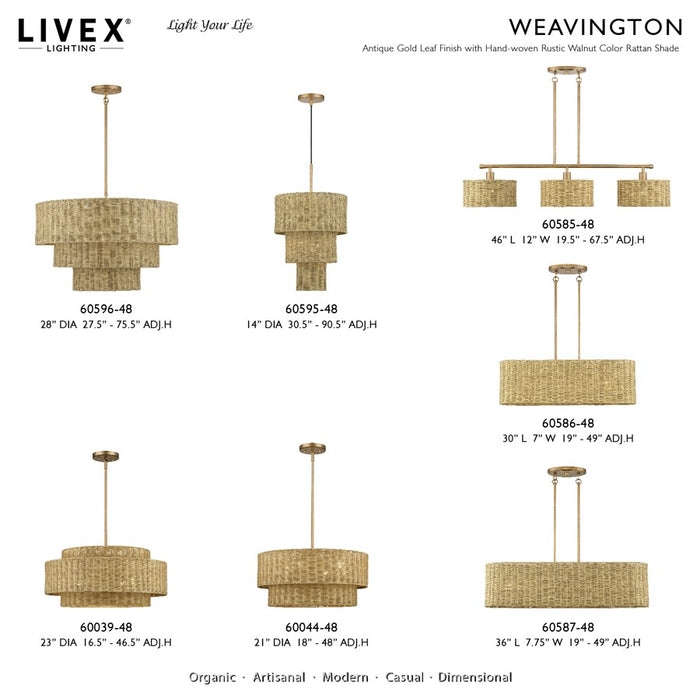 Livex Weavington 4Lt Large Linear Chandelier, Gold/Rustic Walnut