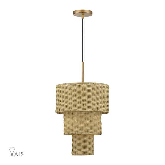 Livex Weavington 2Lt Pendant, Gold/Hand-Woven Rustic Walnut - 60595-48