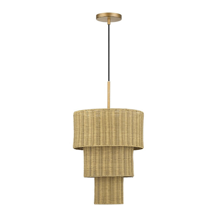 Livex Weavington 2Lt Pendant, Gold/Hand-Woven Rustic Walnut