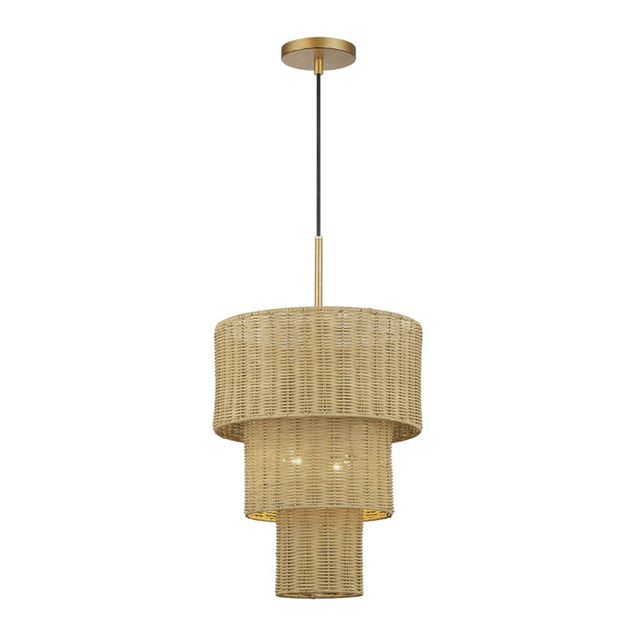 Livex Weavington 2Lt Pendant, Gold/Hand-Woven Rustic Walnut