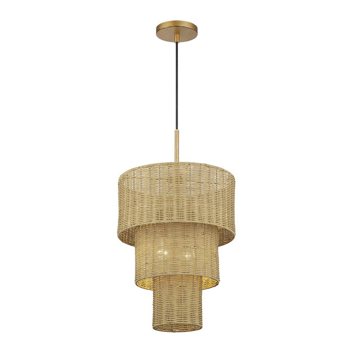 Livex Weavington 2Lt Pendant, Gold/Hand-Woven Rustic Walnut