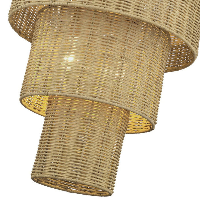 Livex Weavington 2Lt Pendant, Gold/Hand-Woven Rustic Walnut