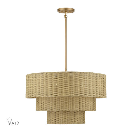 Livex Weavington 6Lt Large Pendant Chandelier, Gold/Rustic Walnut - 60596-48