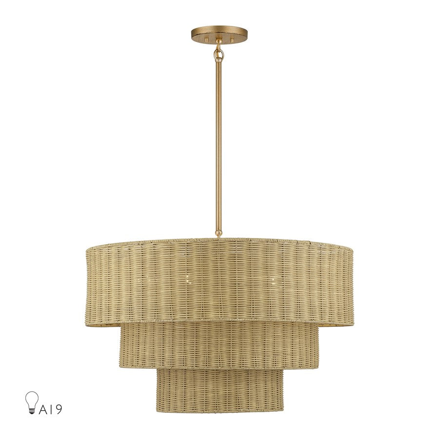 Livex Weavington 6Lt Large Pendant Chandelier, Gold/Rustic Walnut - 60596-48