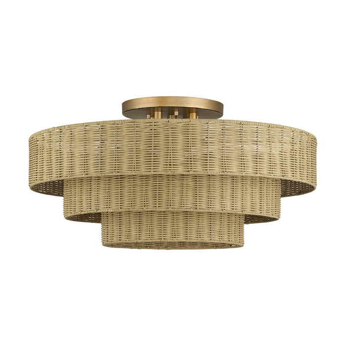 Livex Weavington 5Lt Extra Large Semi-Flush, Gold/Rustic Walnut