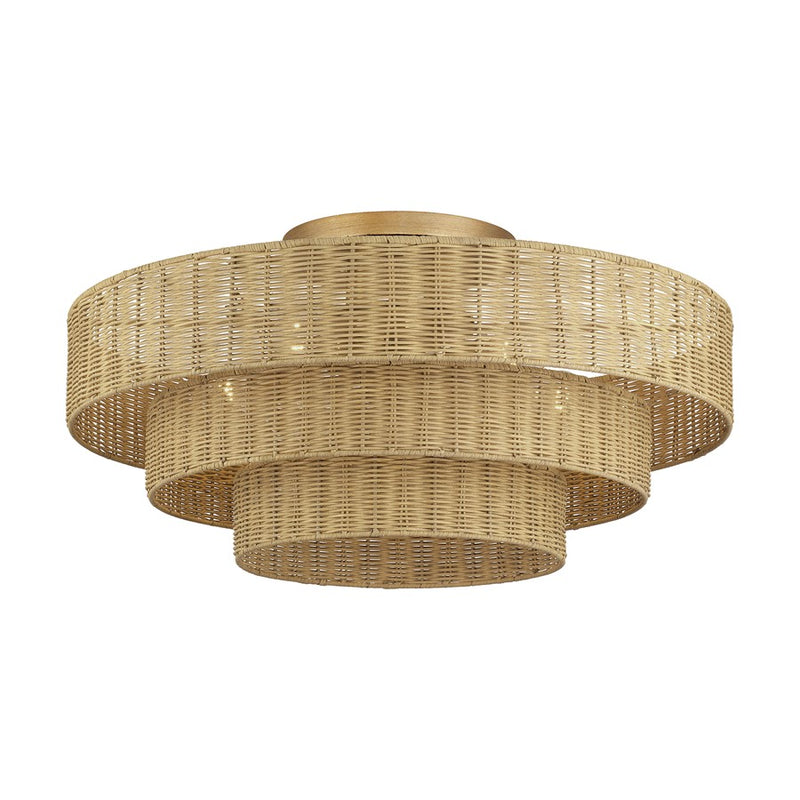 Livex Weavington 5Lt Extra Large Semi-Flush, Gold/Rustic Walnut