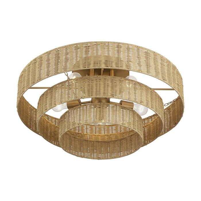 Livex Weavington 5Lt Extra Large Semi-Flush, Gold/Rustic Walnut