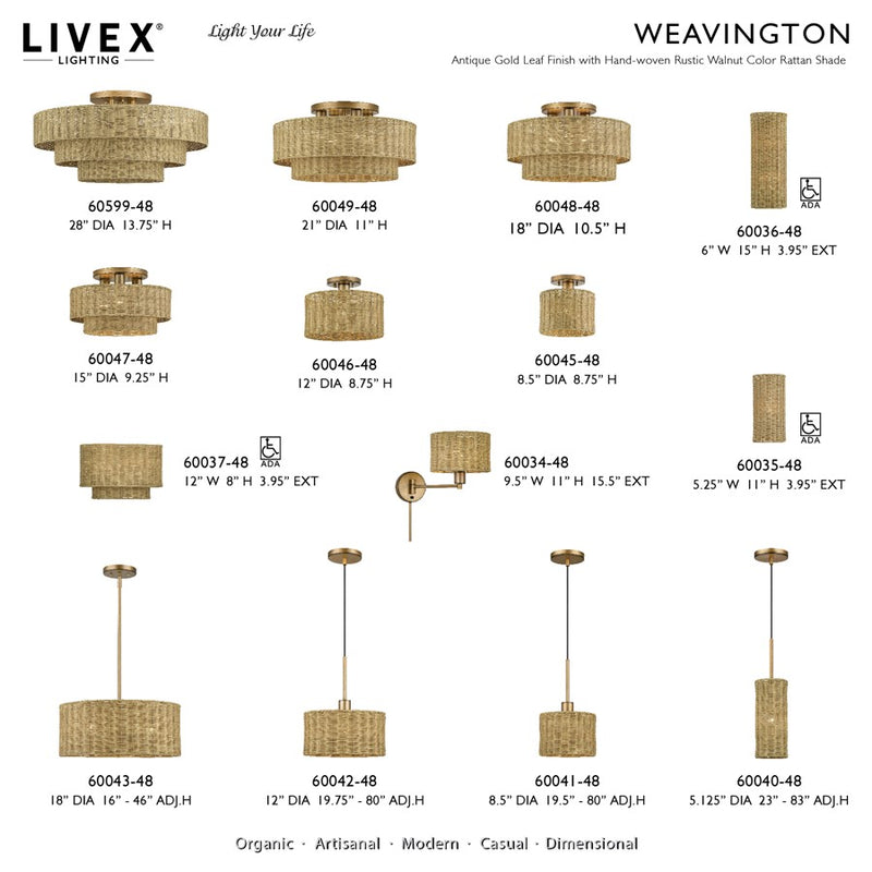 Livex Weavington 5Lt Extra Large Semi-Flush, Gold/Rustic Walnut