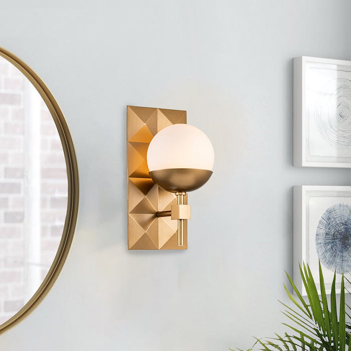 Lucas McKearn Deco 1 Light Bath/Vanity, Laquered Gold/Opal Etched