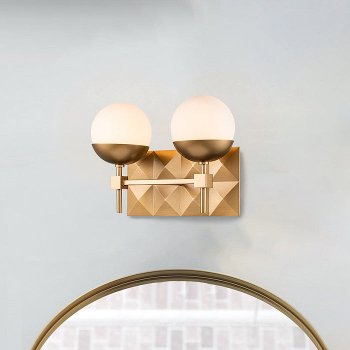 Lucas McKearn Deco 2 Light Bath/Vanity, Laquered Gold/Opal Etched