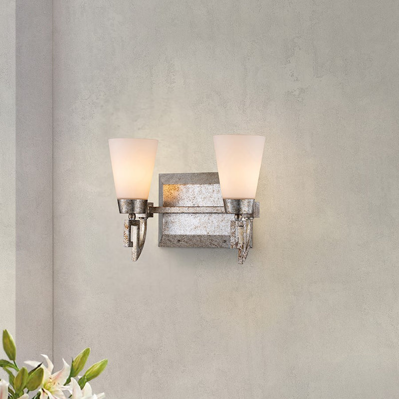 Lucas McKearn Lemuria 2 Light Bath/Vanity, Silver Leaf/Opal Etched