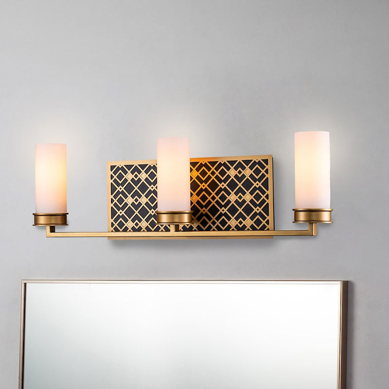 Lucas McKearn Ziggy 3 Light Bath/Vanity, Laquered Gold/Opal Etched