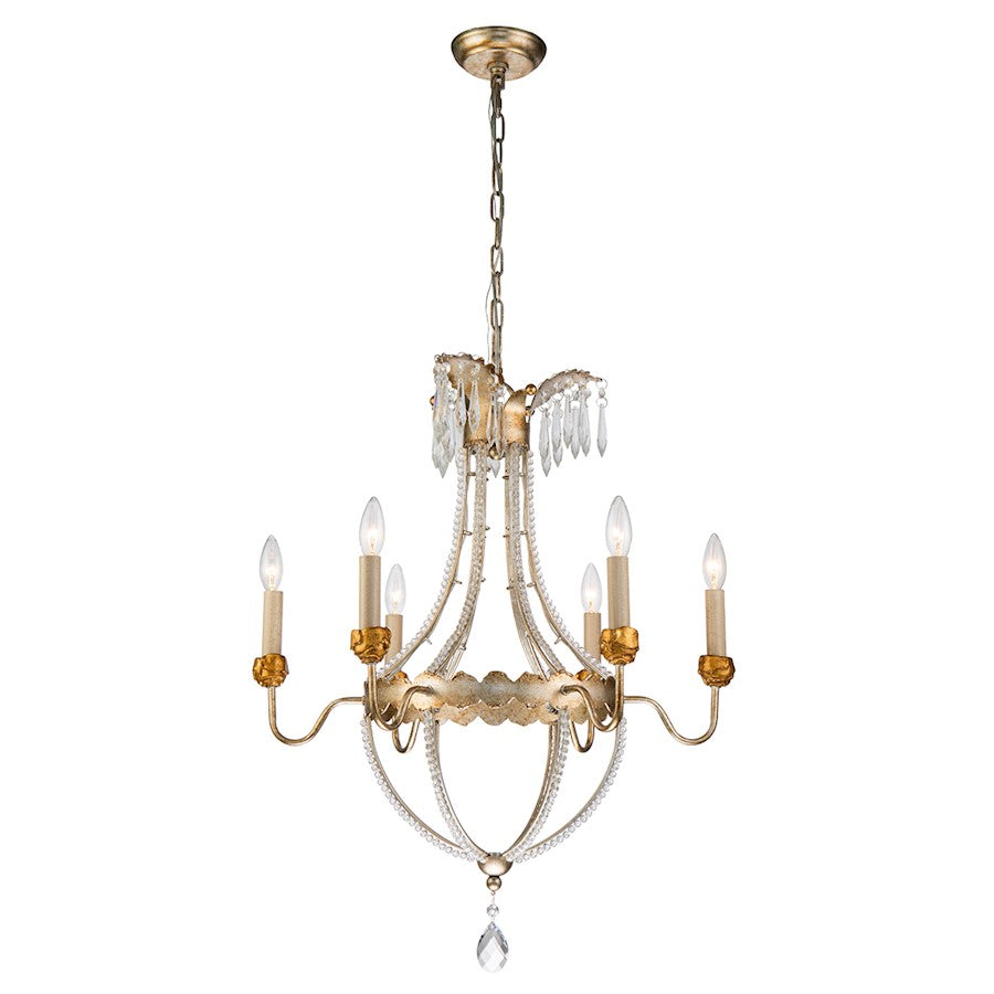 Lucas McKearn Louis 6 Light Chandelier, Distressed Silver/Gold - CH1035-6