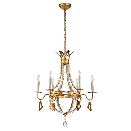 Lucas McKearn Monteleone 6 Light Chandelier, Gold Leaf/Antique