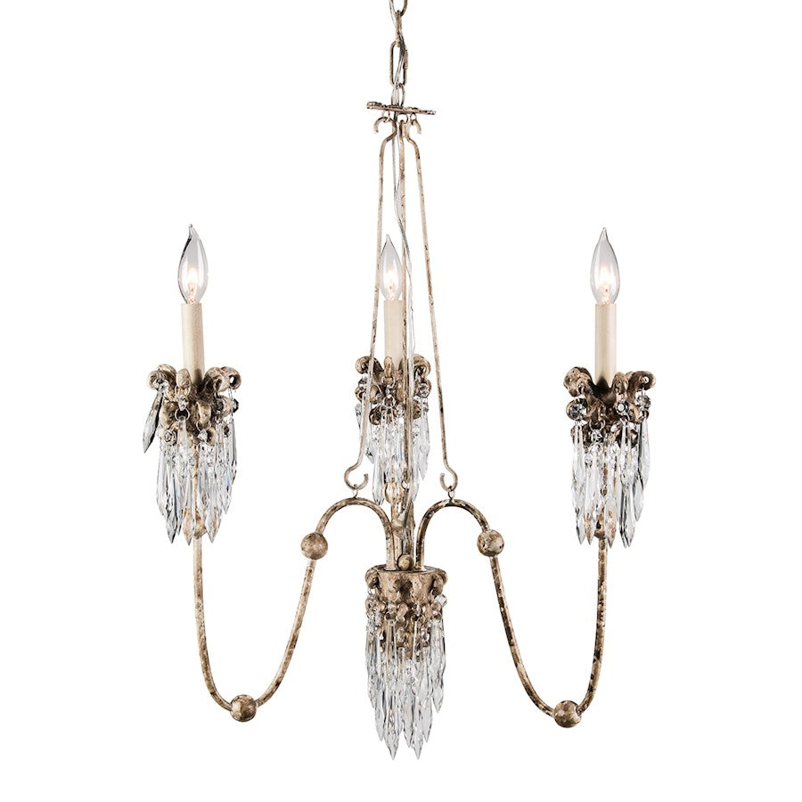 Lucas McKearn Venetian 3Lt Chandelier, Beige Patina/Crystals - CH1060-3