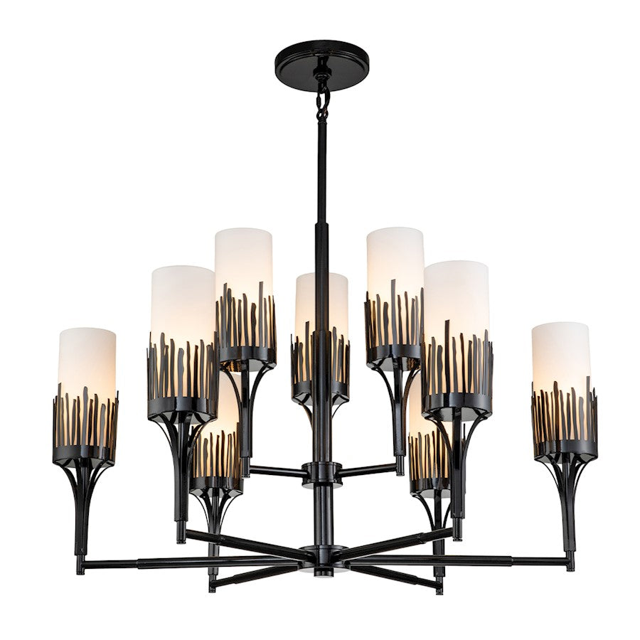Lucas McKearn Sawgrass 9Lt Chandelier, Matte Black/Opal Etched - CH20319BLK-9