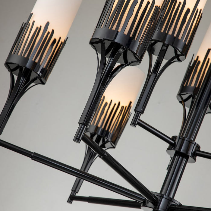 Lucas McKearn Sawgrass 9Lt Chandelier, Matte Black/Opal Etched