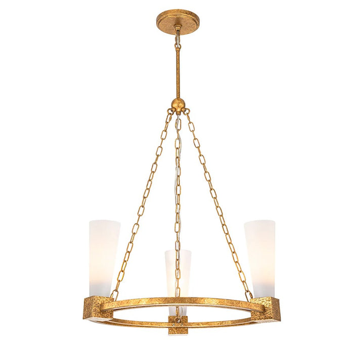 Lucas McKearn Kristy 3 Light Chandelier, Distressed Gold/Opal - CH30208G-3