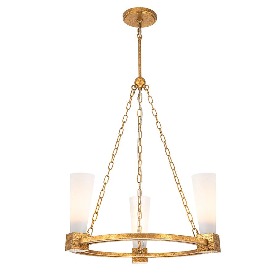 Lucas McKearn Kristy 3 Light Chandelier, Distressed Gold/Opal - CH30208G-3