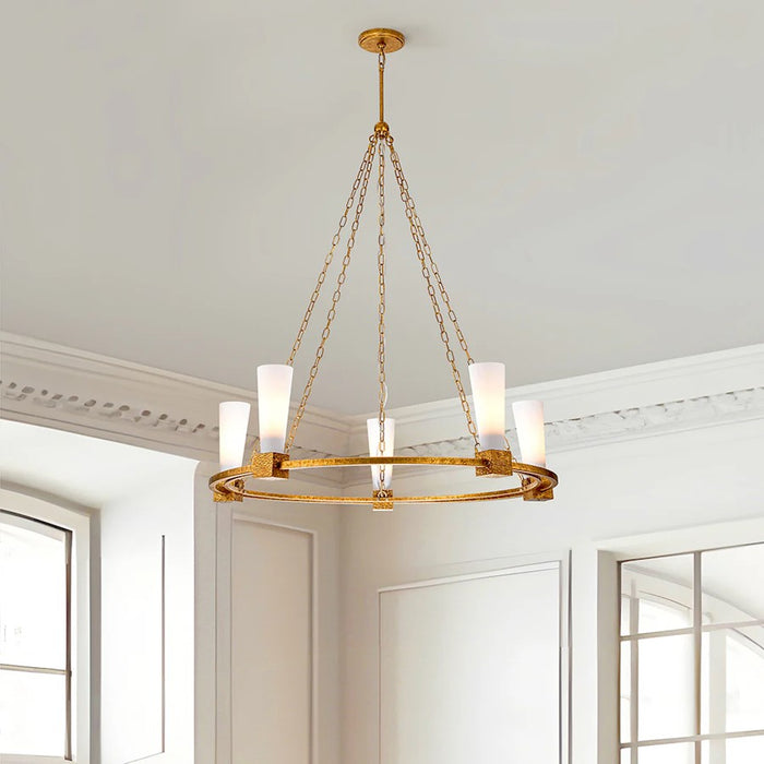 Lucas McKearn Kristy 5 Light Chandelier, Distressed Gold/Opal