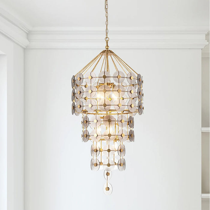 Lucas McKearn Meridian 9Lt Pendant, Gold/Smoked Glass/Smoke Glass