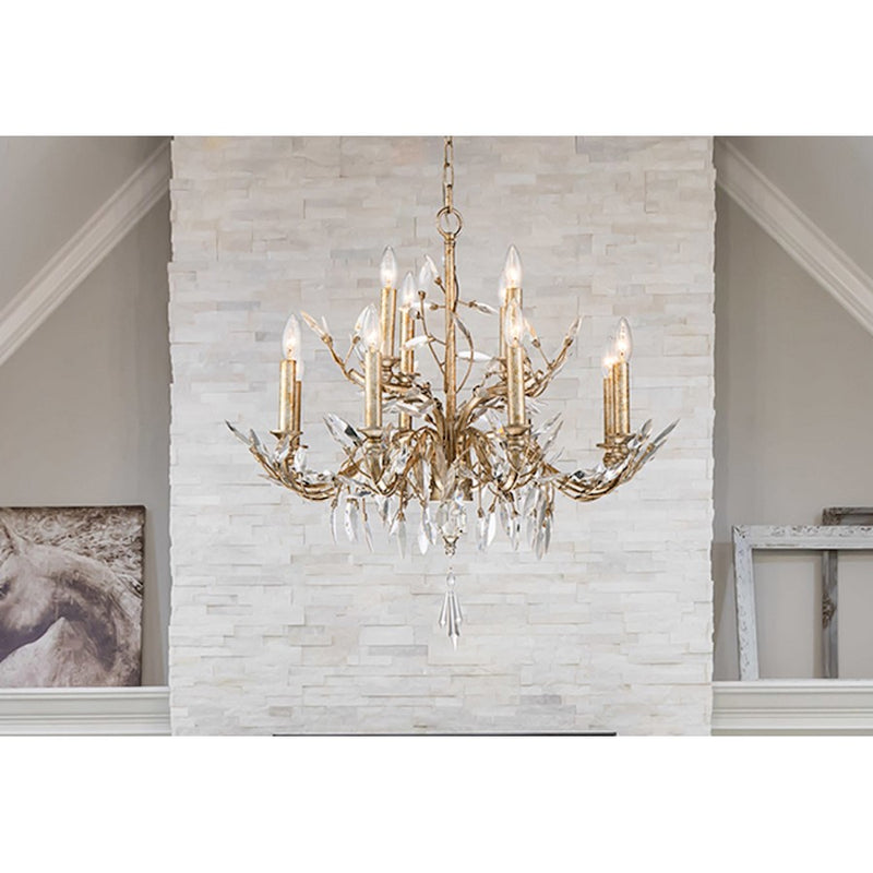 Lucas McKearn Flambeau 12Lt Chandelier, Silver/Glaze/Flower Inspired