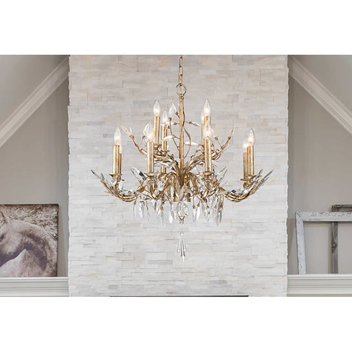 Lucas McKearn Flambeau 12Lt Chandelier, Silver/Glaze/Flower Inspired